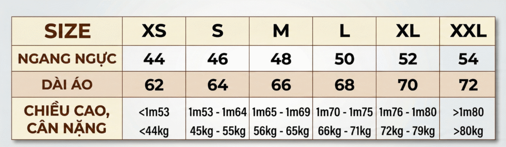 Bảng size đồng phục đà nẵng
